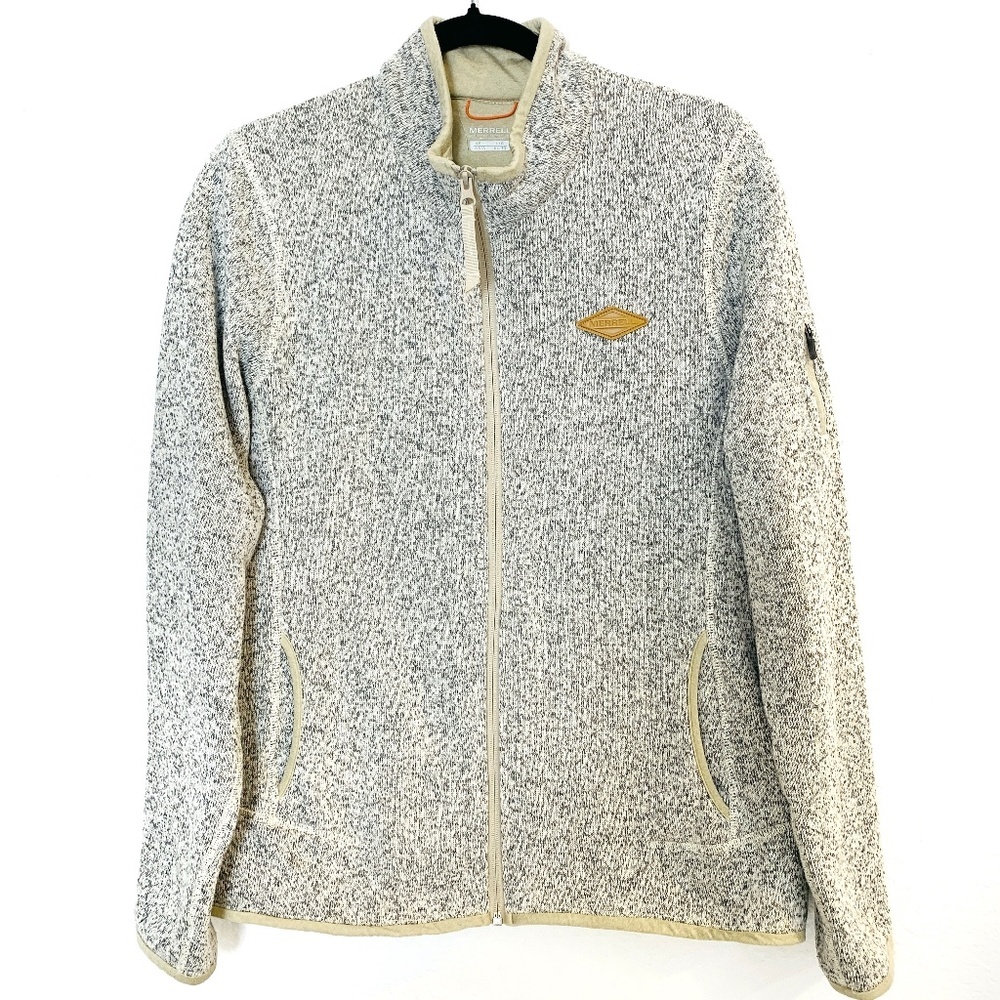 Merrell Womens Full Zip Jacket Heather Gray Large Pockets Sweater Sweatshirt